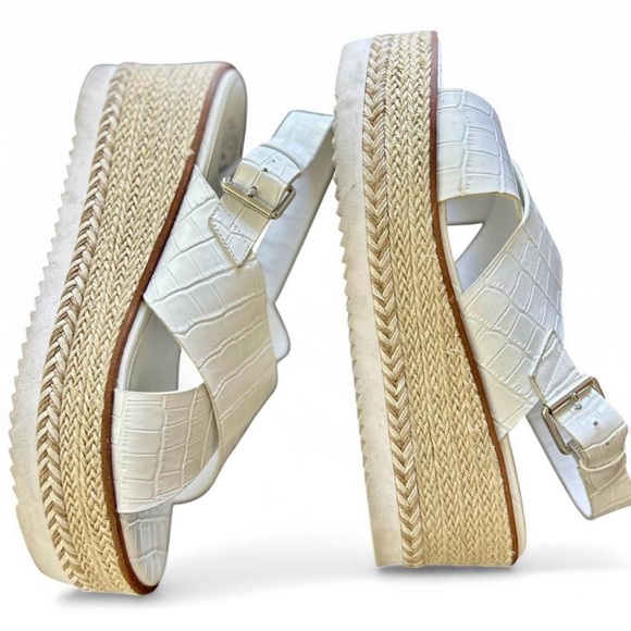 Vince Camuto Shoes - Vince Camuto Cream Croc-Embossed Espadrille Sandals Size 41